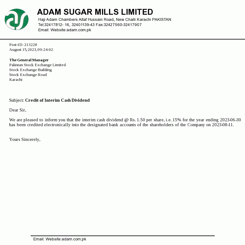 Adam Sugar Mills Limited Informed Pakistan Stock Exchange Investors adam-sugar-mills-limited-informed-pakistan-stock-exchange-investors